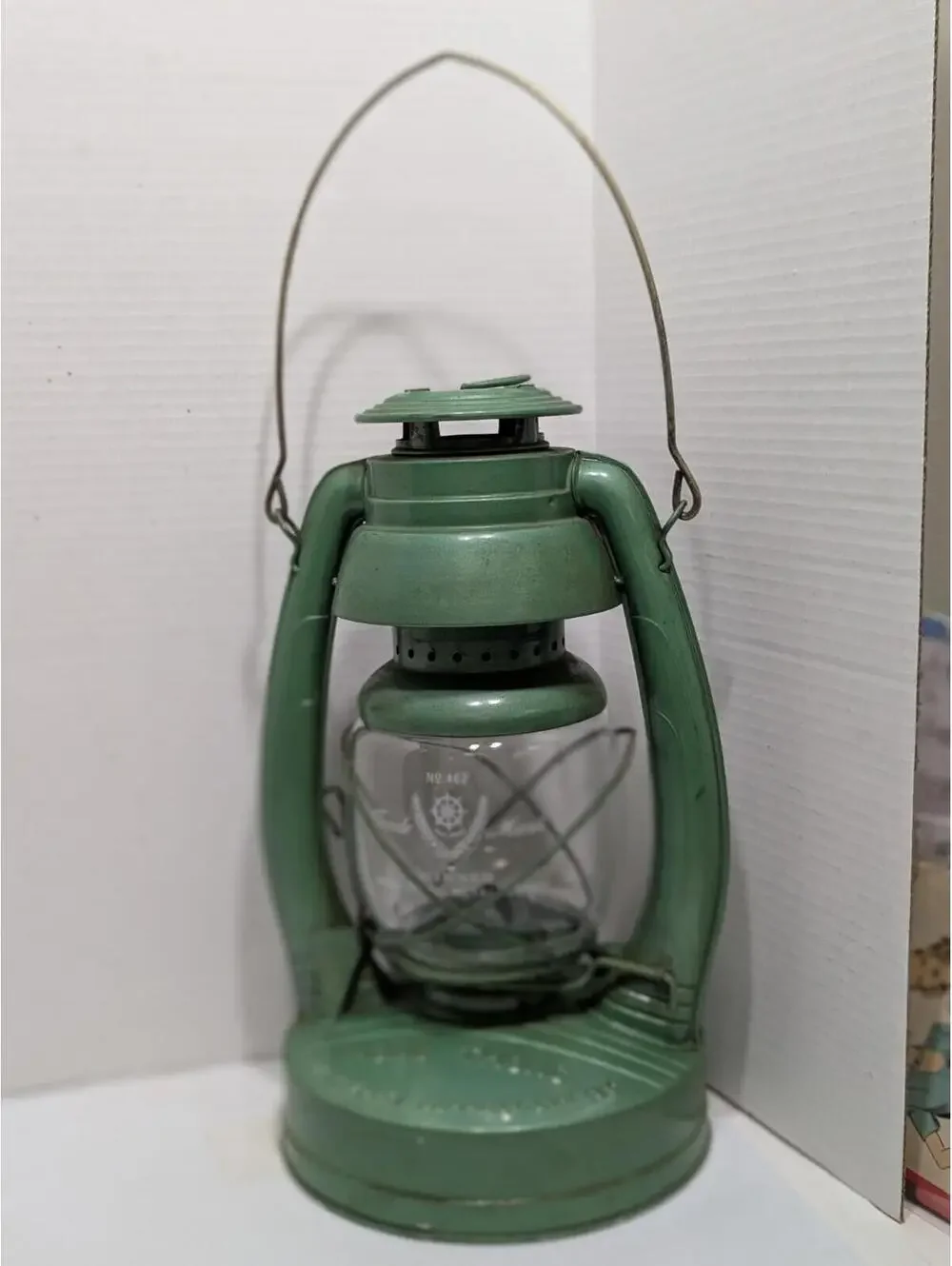 Collectible Hong Thong No. 462 Green Hurricane Lantern Vintage Oil Lamp Thailand